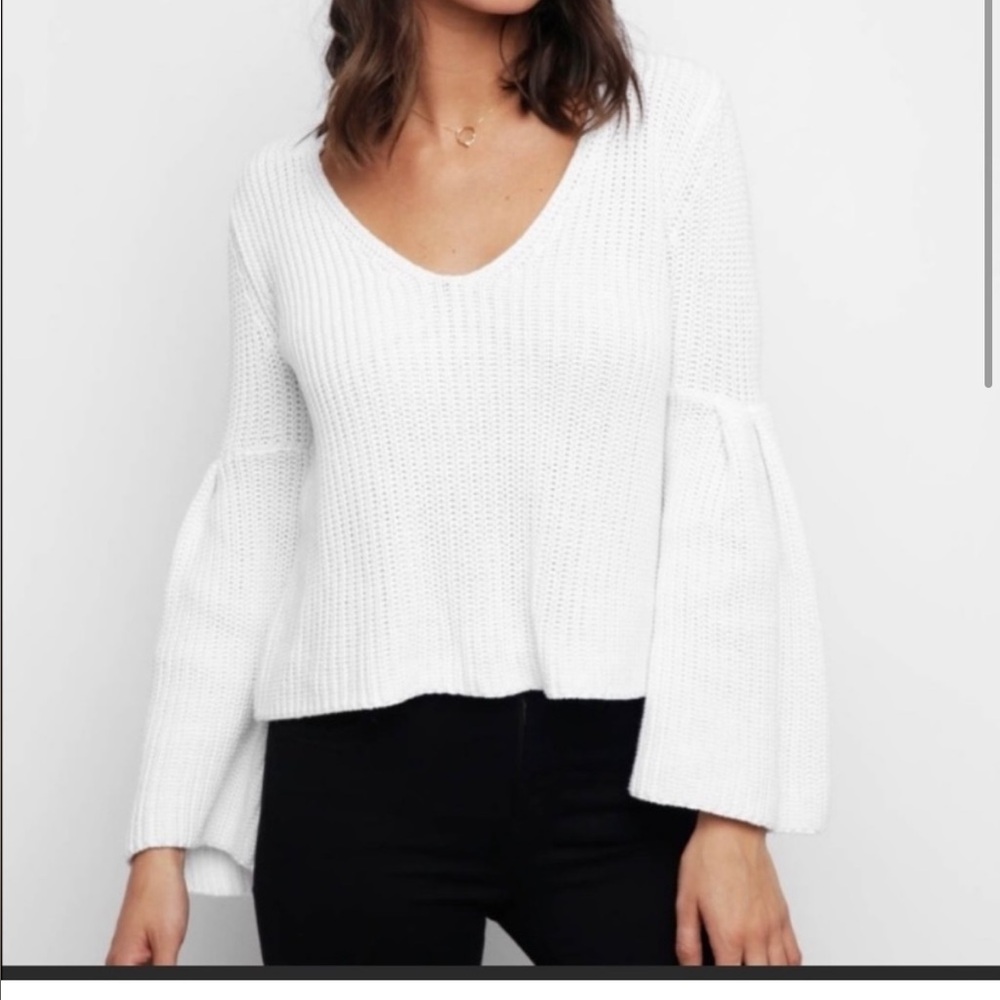 Free People FP White Damsel Bell Sleeve Knit Sweater Size Small